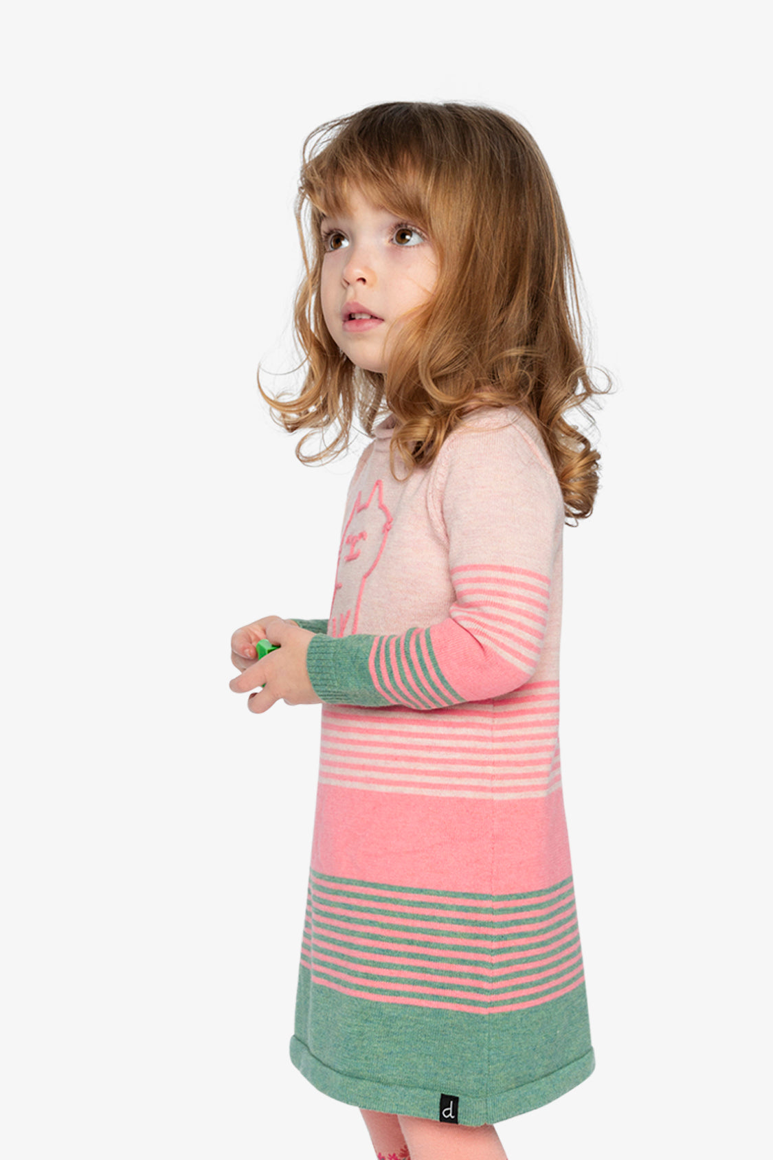 Knitted Stripe Dress Very Pale Pink And Green - Image 4