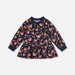 French Terry Top Blue Tulip Print