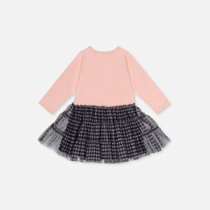 Baby Bi-Material Dress Pale Dusty Pink And Navy - Image 2