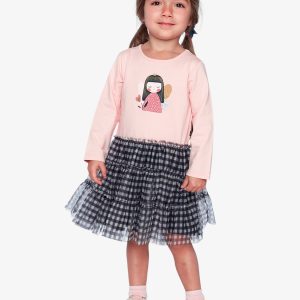 Bi-Material Dress Pale Dusty Pink And Navy - Image 2
