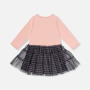 Bi-Material Dress Pale Dusty Pink And Navy - Image 3