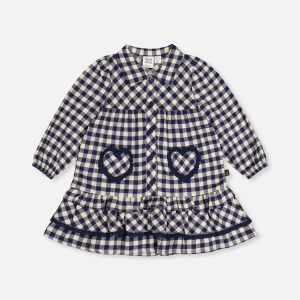 Shirt Dress With Frills Blue And White Gingham Print