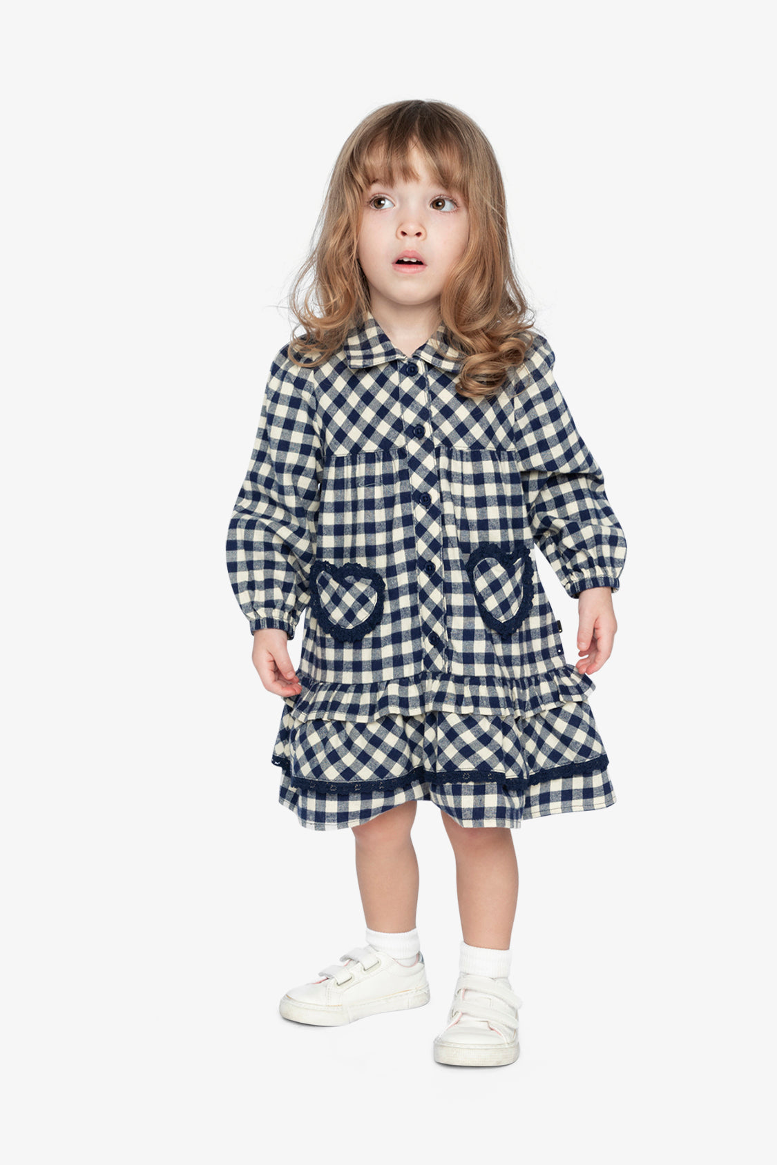 Shirt Dress With Frills Blue And White Gingham Print - Image 2