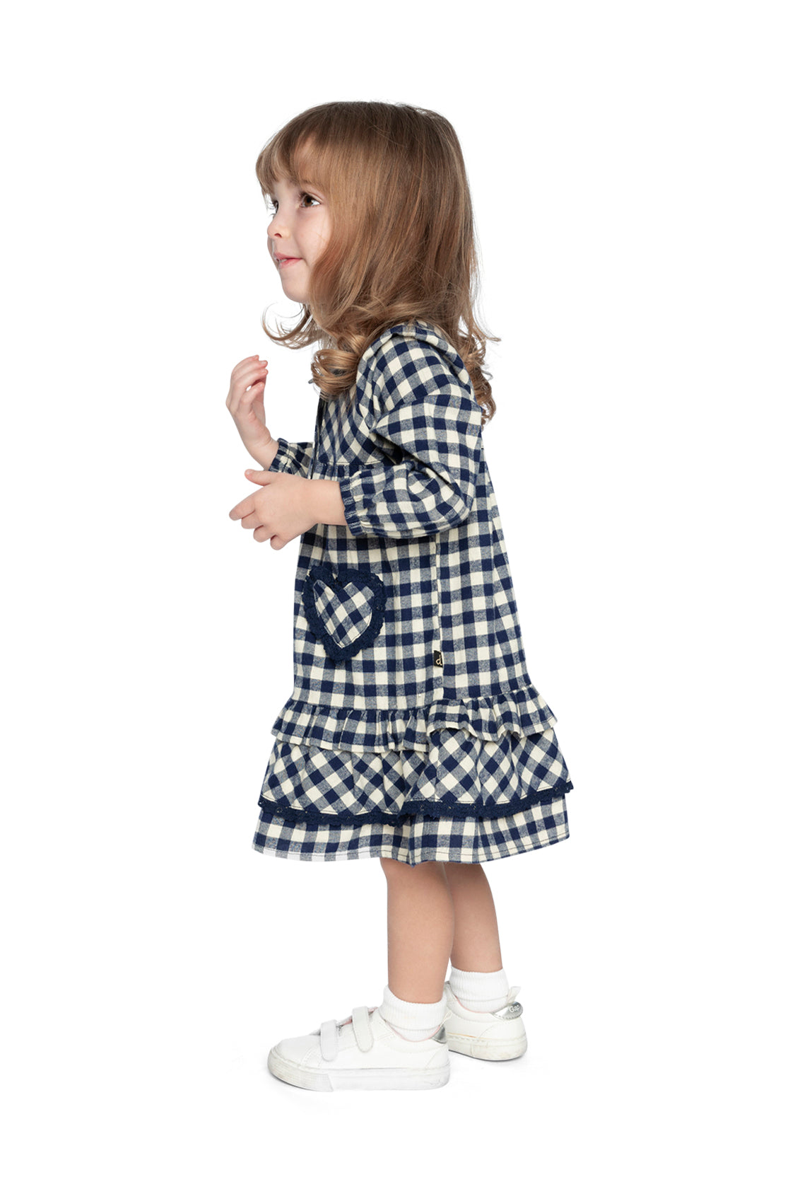 Shirt Dress With Frills Blue And White Gingham Print - Image 4