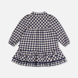 Shirt Dress With Frills Blue And White Gingham Print - Image 3