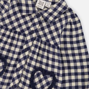Shirt Dress With Frills Blue And White Gingham Print - Image 5
