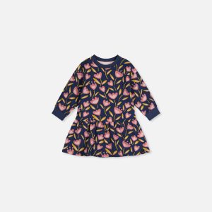 Baby French Terry Dress Blue Tulip Print