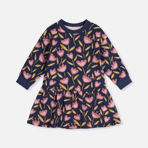 French Terry Dress Blue Tulip Print - Image 3