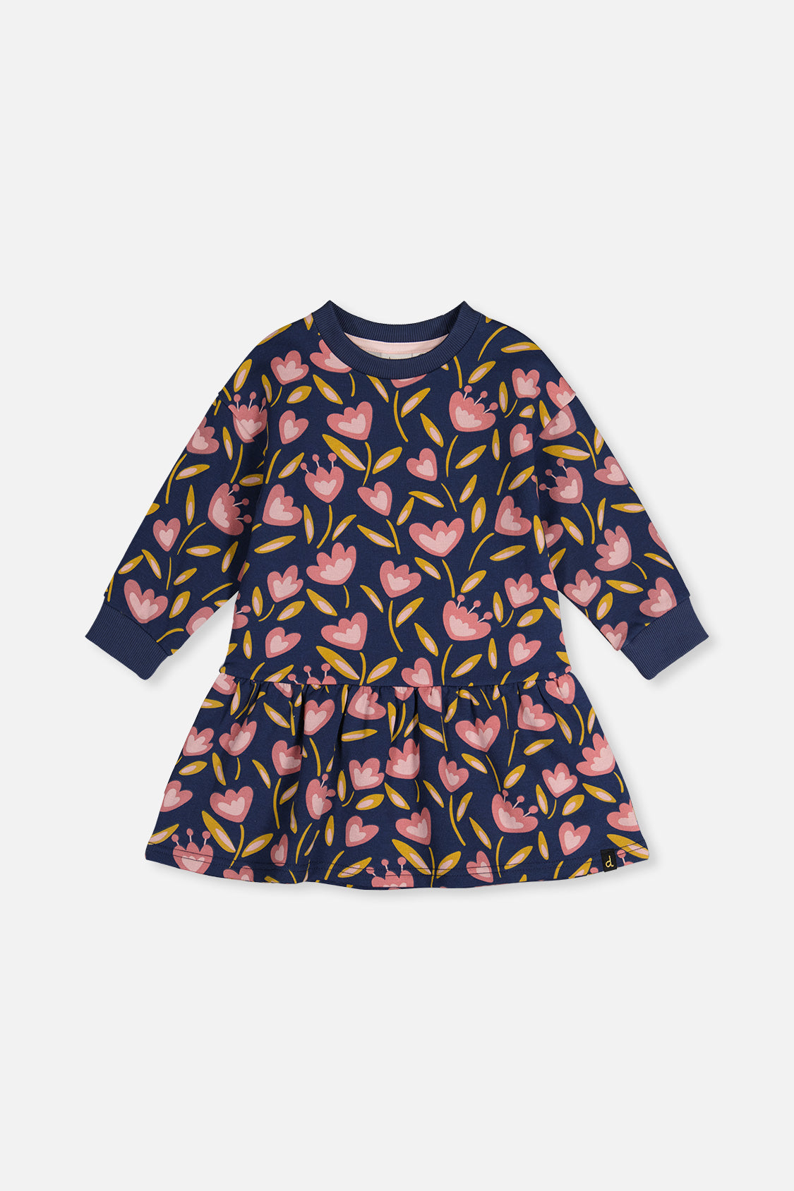 French Terry Dress Blue Tulip Print - Image 3