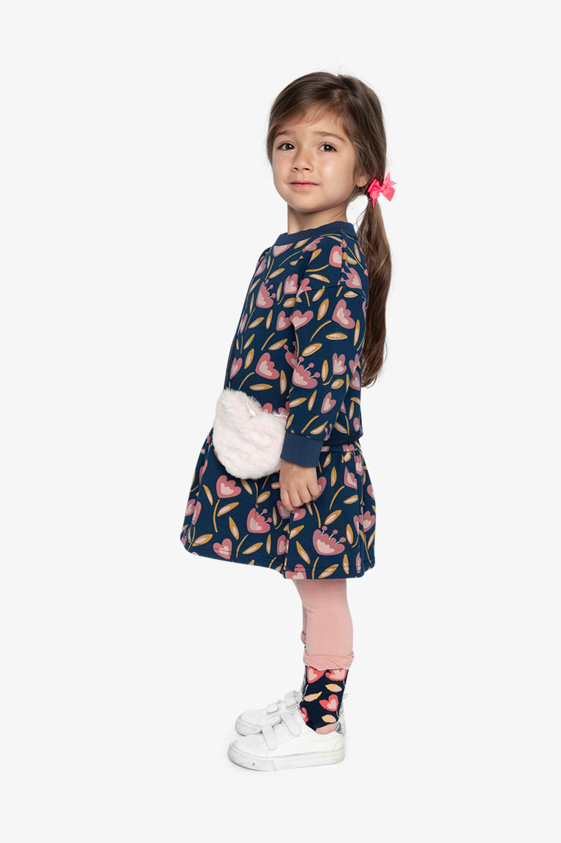French Terry Dress Blue Tulip Print - Image 4