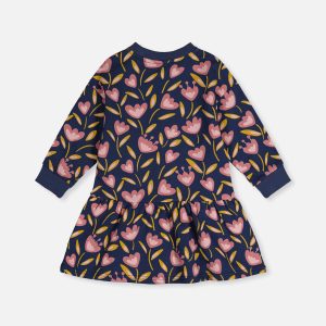 French Terry Dress Blue Tulip Print