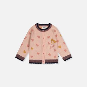 Baby Knitted Jacquard Cardigan Pale Dusty Pink And Navy