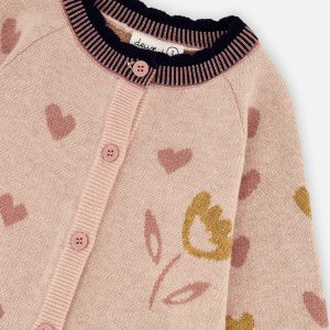 Baby Knitted Jacquard Cardigan Pale Dusty Pink And Navy - Image 3
