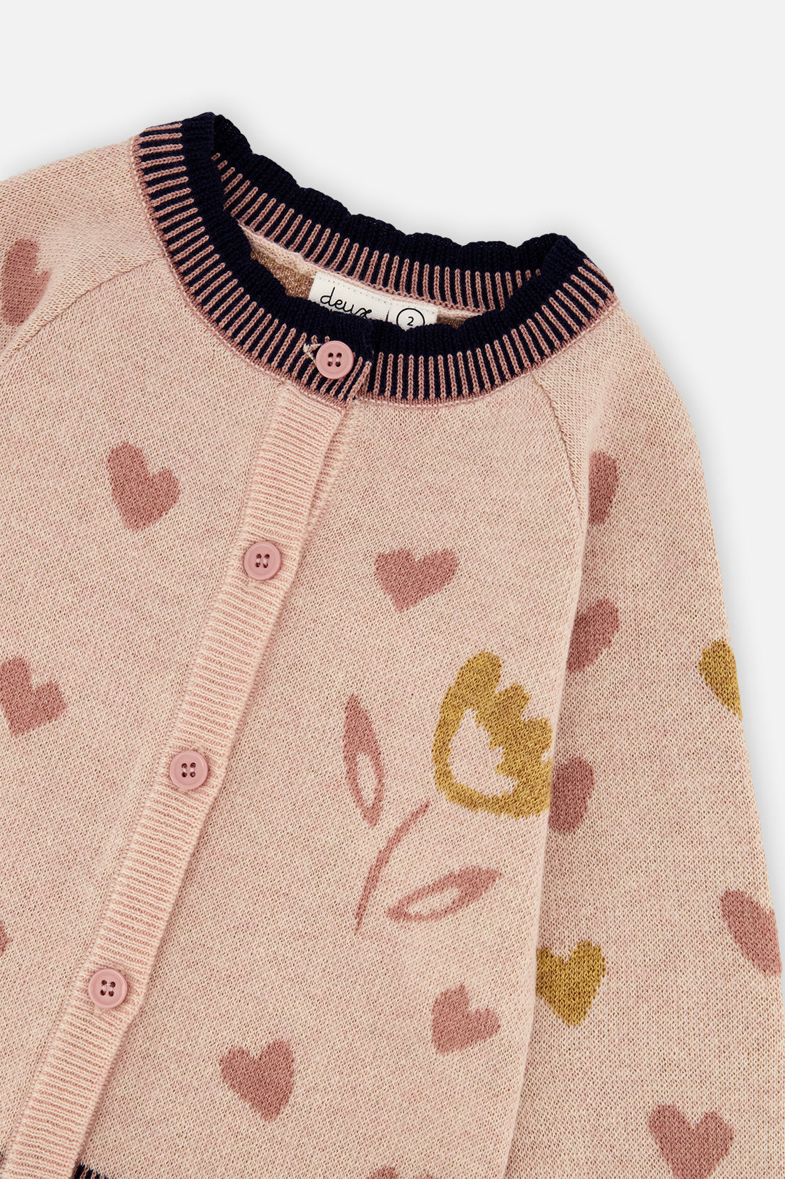 Baby Knitted Jacquard Cardigan Pale Dusty Pink And Navy - Image 3