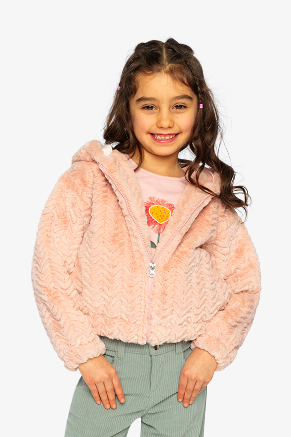 Faux Fur Hooded Cardigan Pink - Image 2