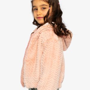 Faux Fur Hooded Cardigan Pink - Image 3