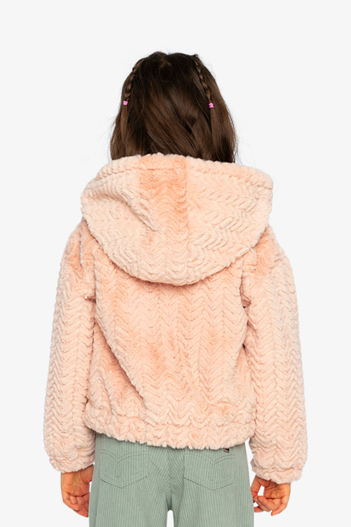 Faux Fur Hooded Cardigan Pink - Image 4