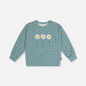 Printed Jersey Long Sleeve T-Shirt Green Floral Print - Image 7
