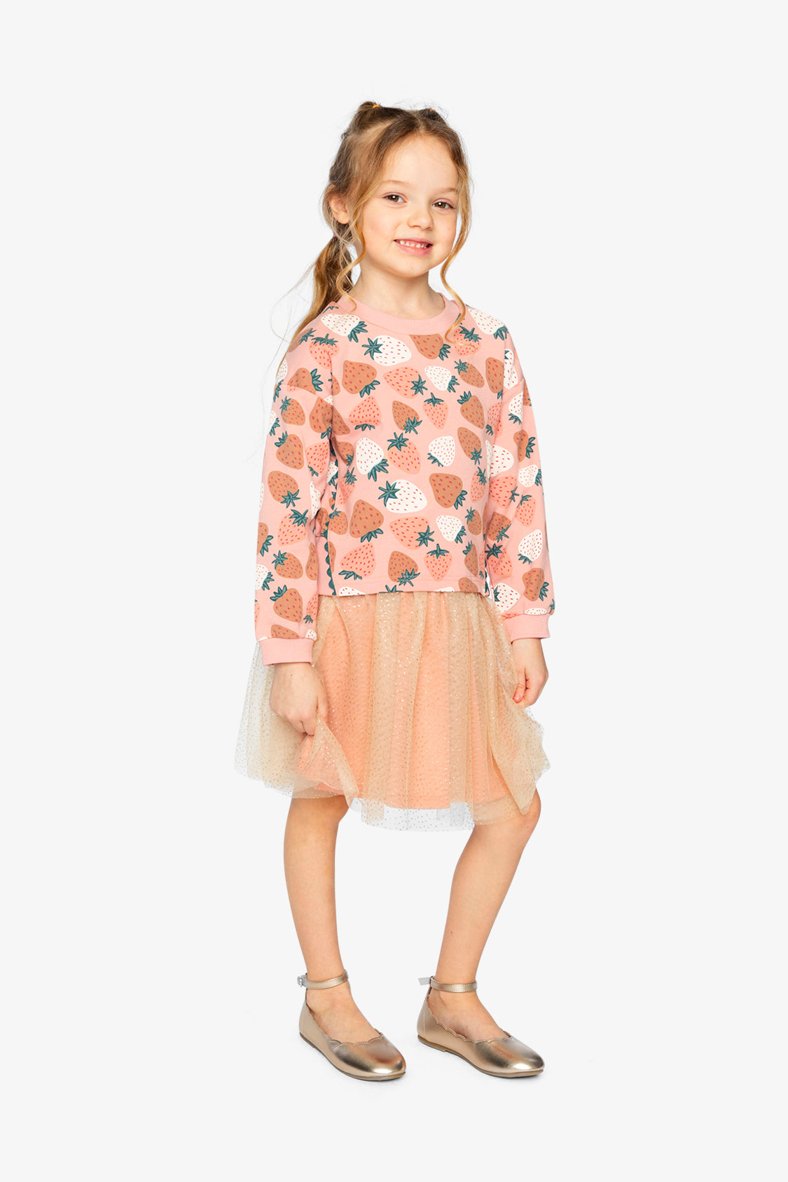 Bi-Material Dress Pink Strawberry Print - Image 2