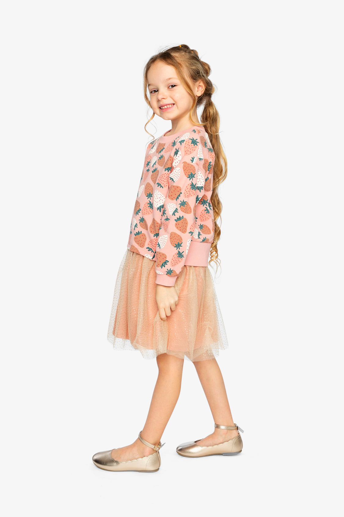 Bi-Material Dress Pink Strawberry Print - Image 3