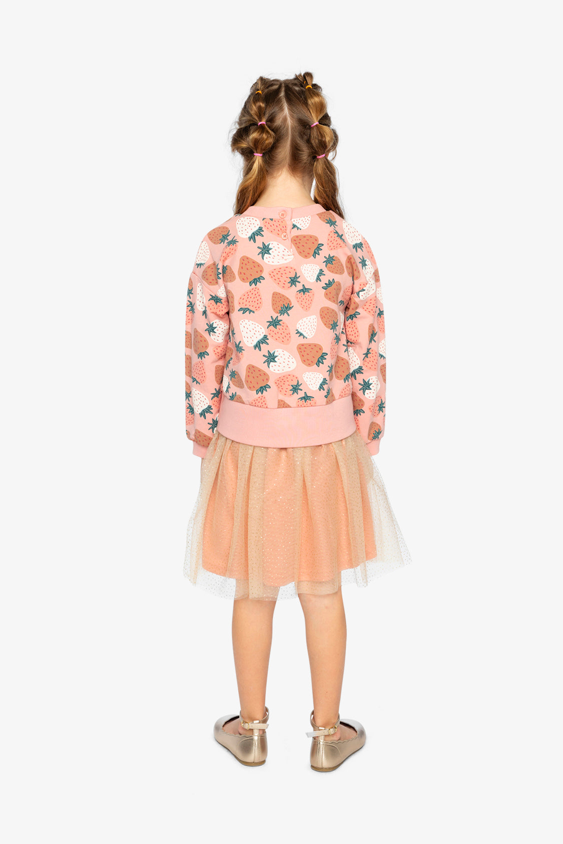 Bi-Material Dress Pink Strawberry Print - Image 4