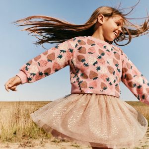 Bi-Material Dress Pink Strawberry Print - Image 5