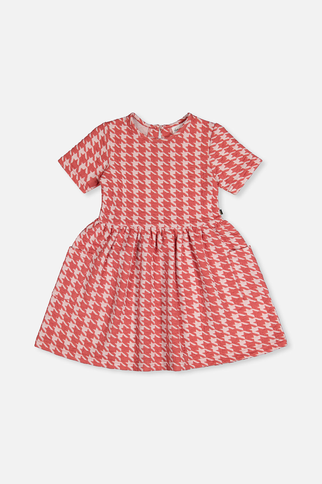 Short Sleeve Dress With Pockets Pink And White Houndstooth - Image 8