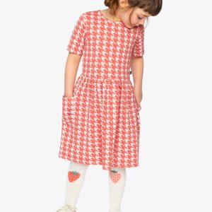 Alternative view of Short Sleeve Dress With Pockets Pink And White Houndstooth