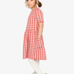 Short Sleeve Dress With Pockets Pink And White Houndstooth - Image 3