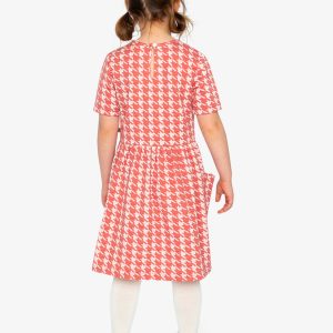 Short Sleeve Dress With Pockets Pink And White Houndstooth - Image 4
