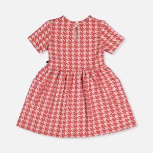 Short Sleeve Dress With Pockets Pink And White Houndstooth - Image 5