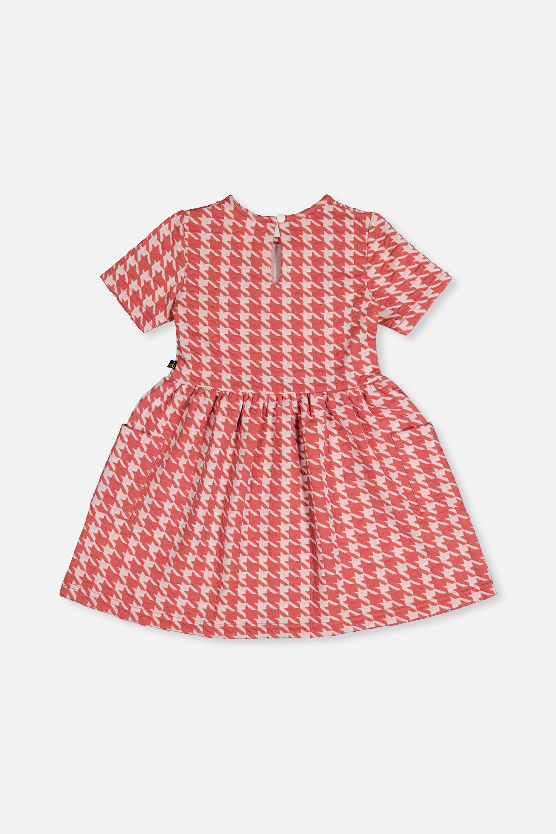 Short Sleeve Dress With Pockets Pink And White Houndstooth - Image 5