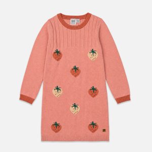 Knitted Dress With Strawberry Jacquard Pink