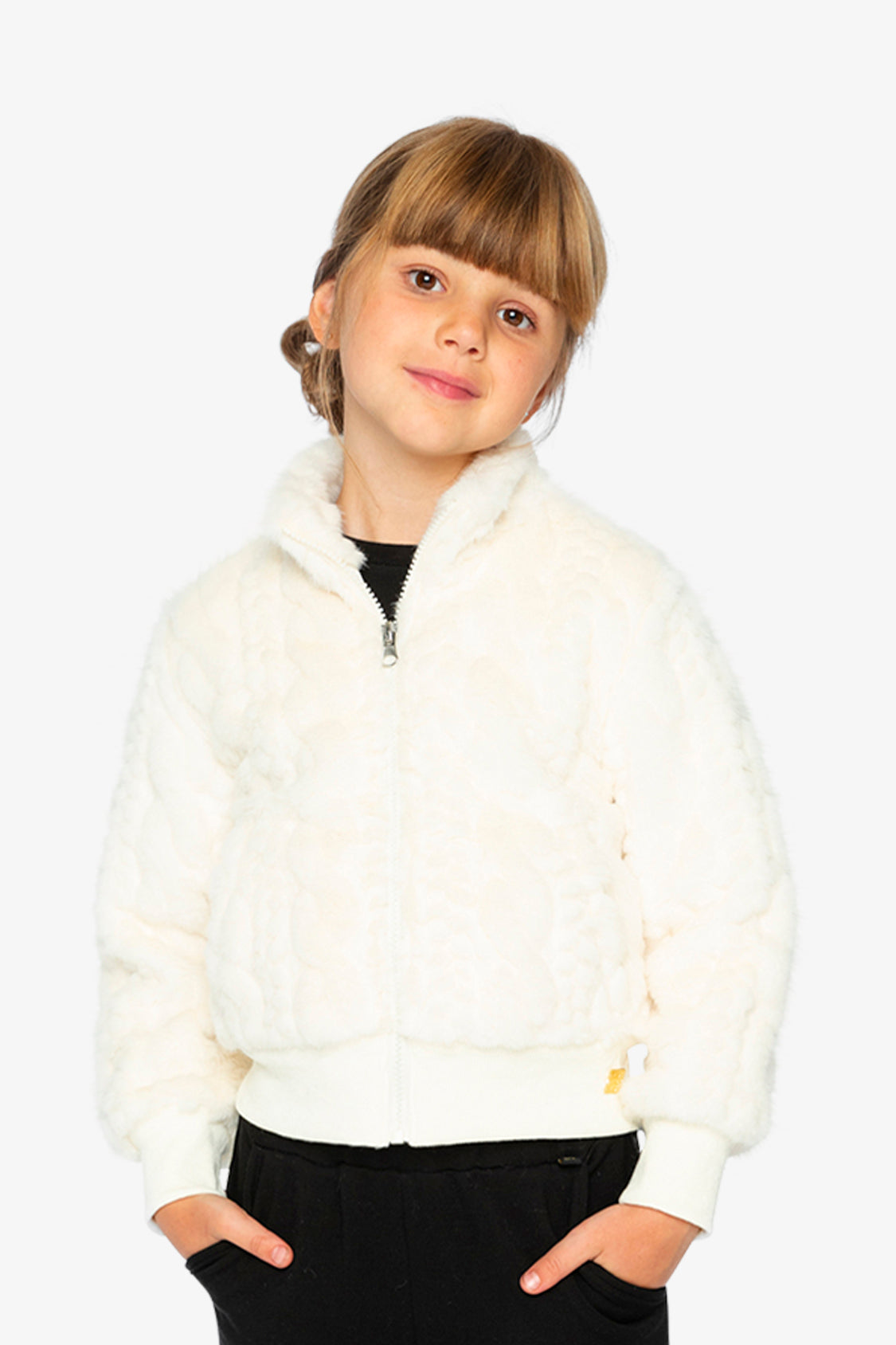 Faux Fur Jacquard Jacket Beige - Image 3