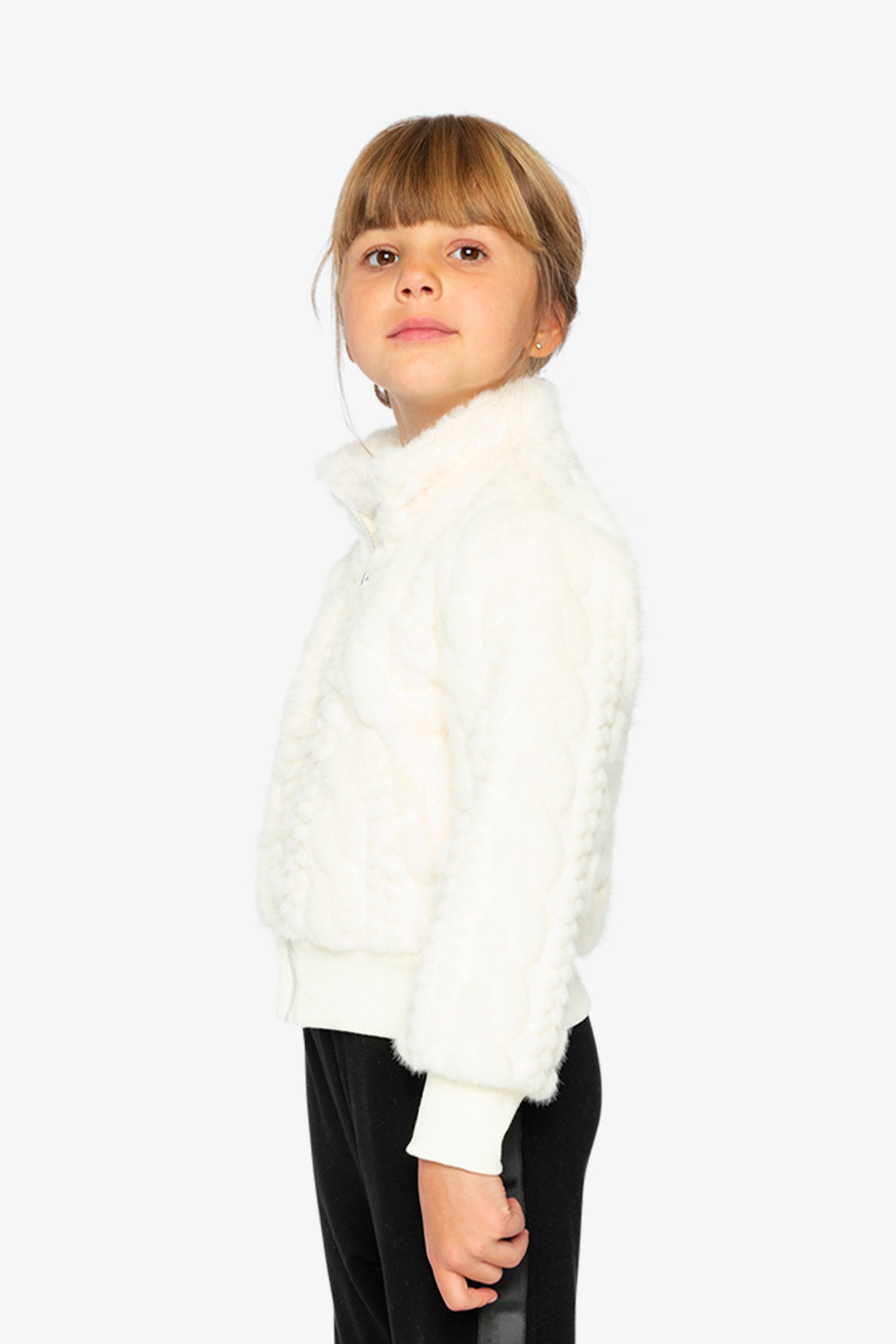 Faux Fur Jacquard Jacket Beige - Image 4