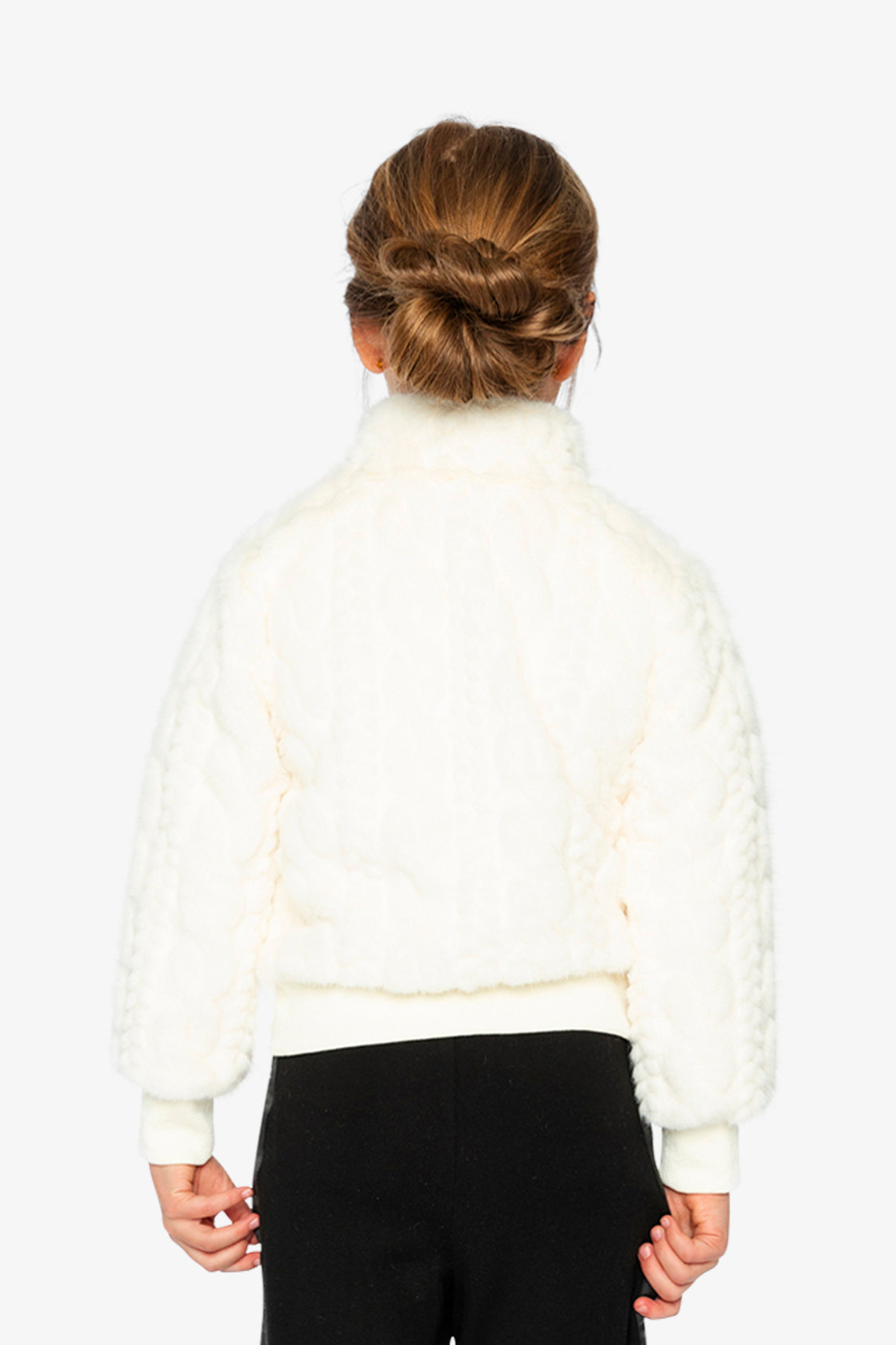 Faux Fur Jacquard Jacket Beige - Image 5