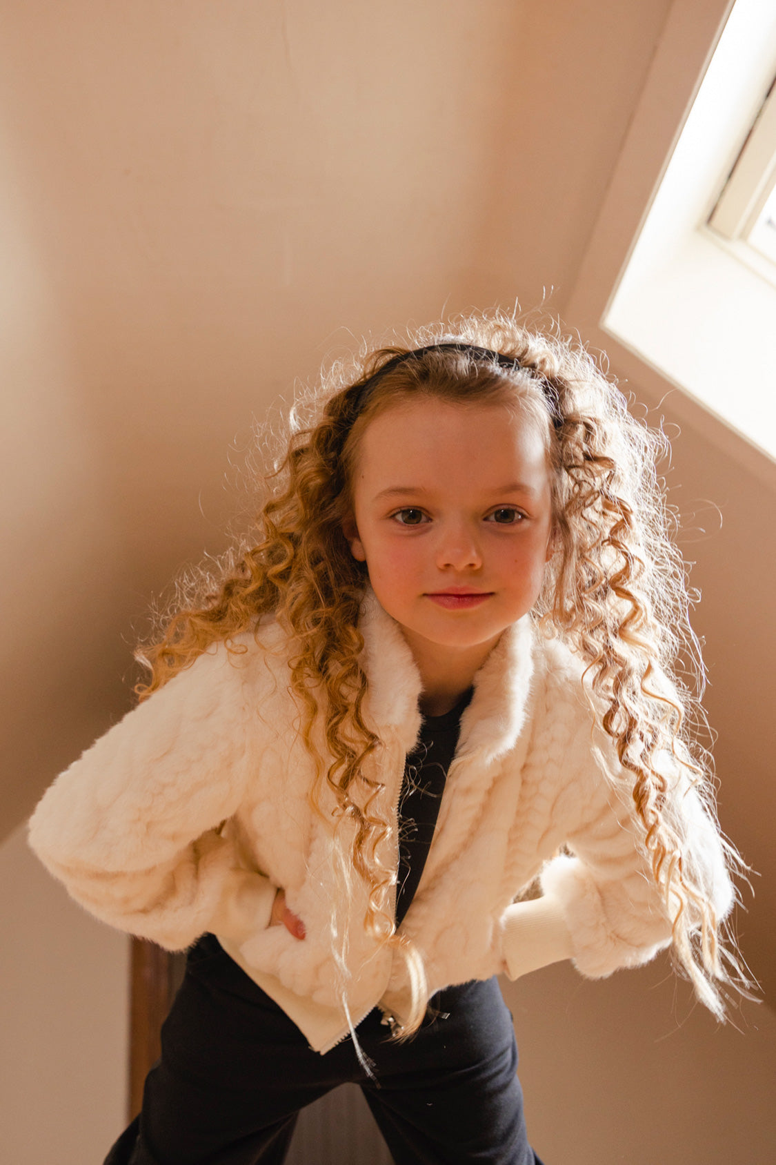 Faux Fur Jacquard Jacket Beige - Image 2