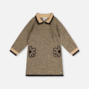 Knit Dress With Collar Beige And Black - Image 15
