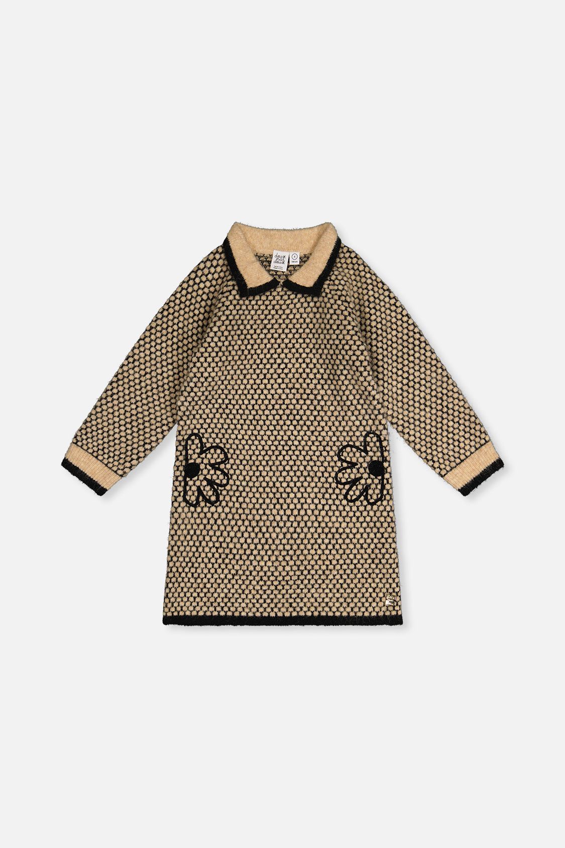 Knit Dress With Collar Beige And Black - Image 15