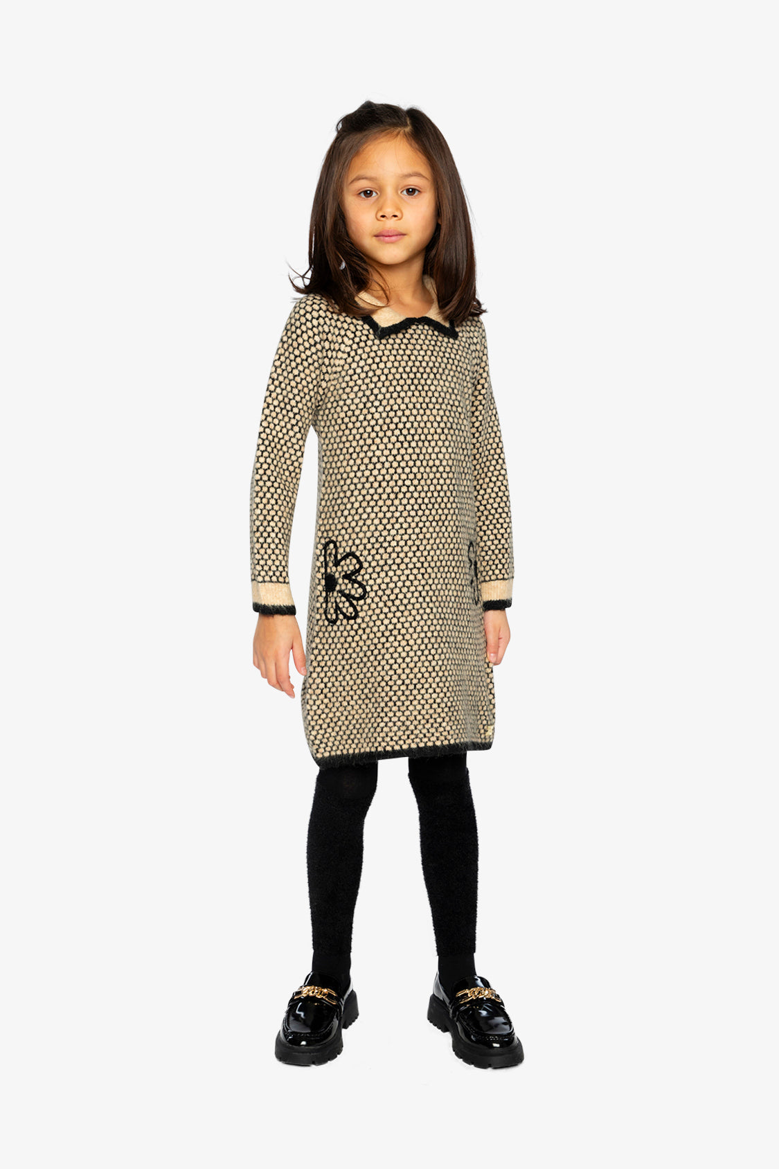 Knit Dress With Collar Beige And Black - Image 2