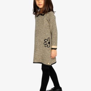 Knit Dress With Collar Beige And Black - Image 3
