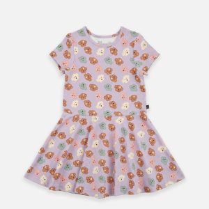 Short Sleeve Jersey Dress Purple Poodle Print