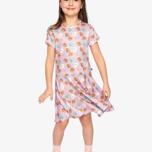 Short Sleeve Jersey Dress Purple Poodle Print - Image 2