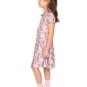 Short Sleeve Jersey Dress Purple Poodle Print - Image 3