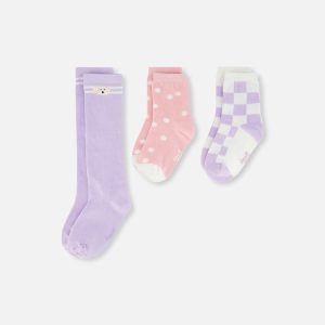 Socks (3 Pairs) Lavender, Pink, And White
