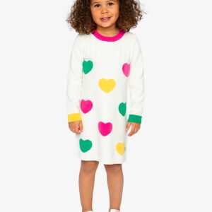 Knitted Dress With Heart Jacquard Off-White, Green And Pink - Image 2