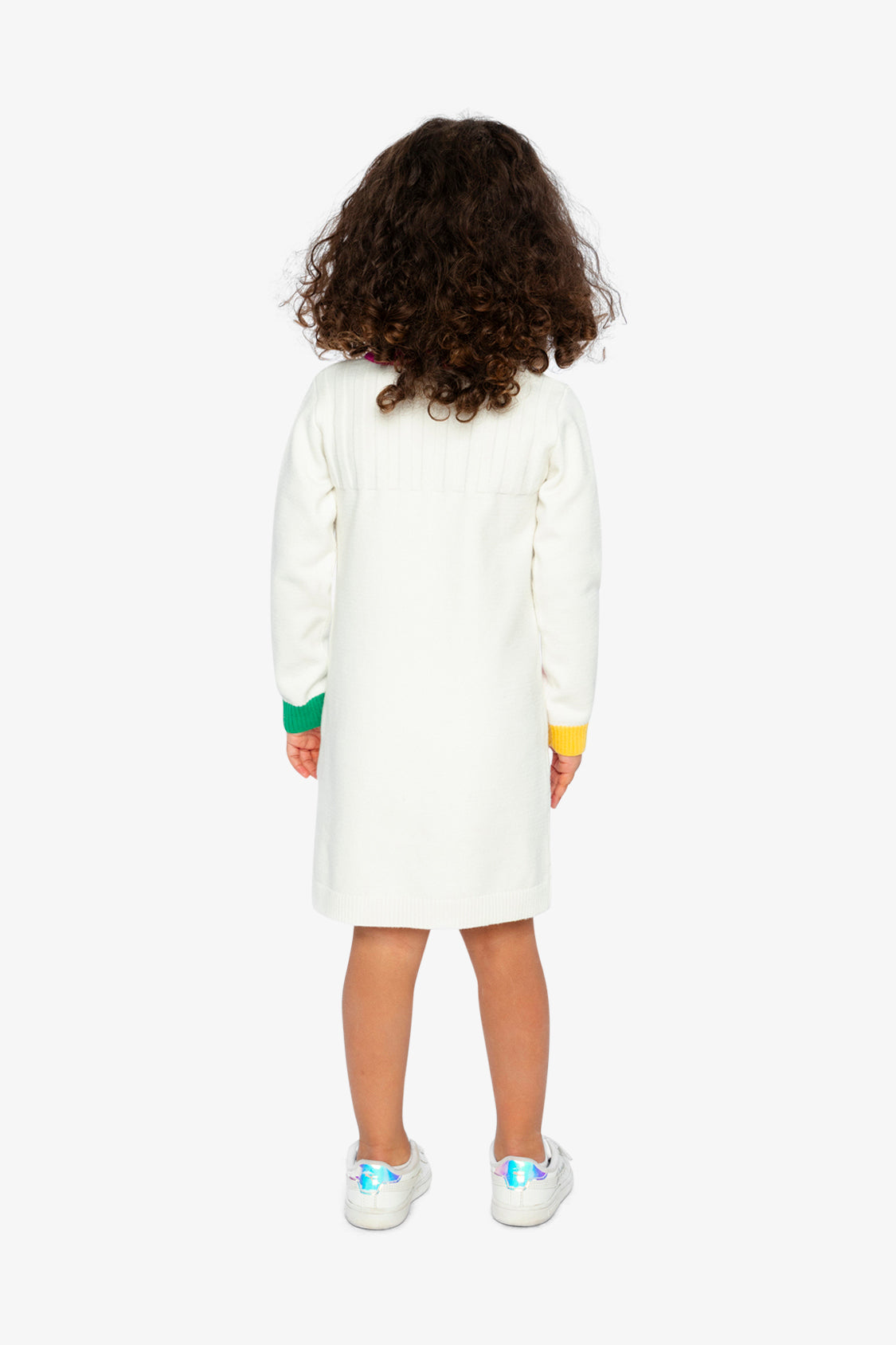 Knitted Dress With Heart Jacquard Off-White, Green And Pink - Image 3