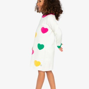 Knitted Dress With Heart Jacquard Off-White, Green And Pink - Image 4