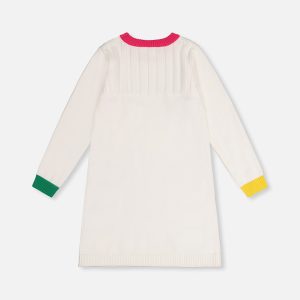 Knitted Dress With Heart Jacquard Off-White, Green And Pink - Image 5