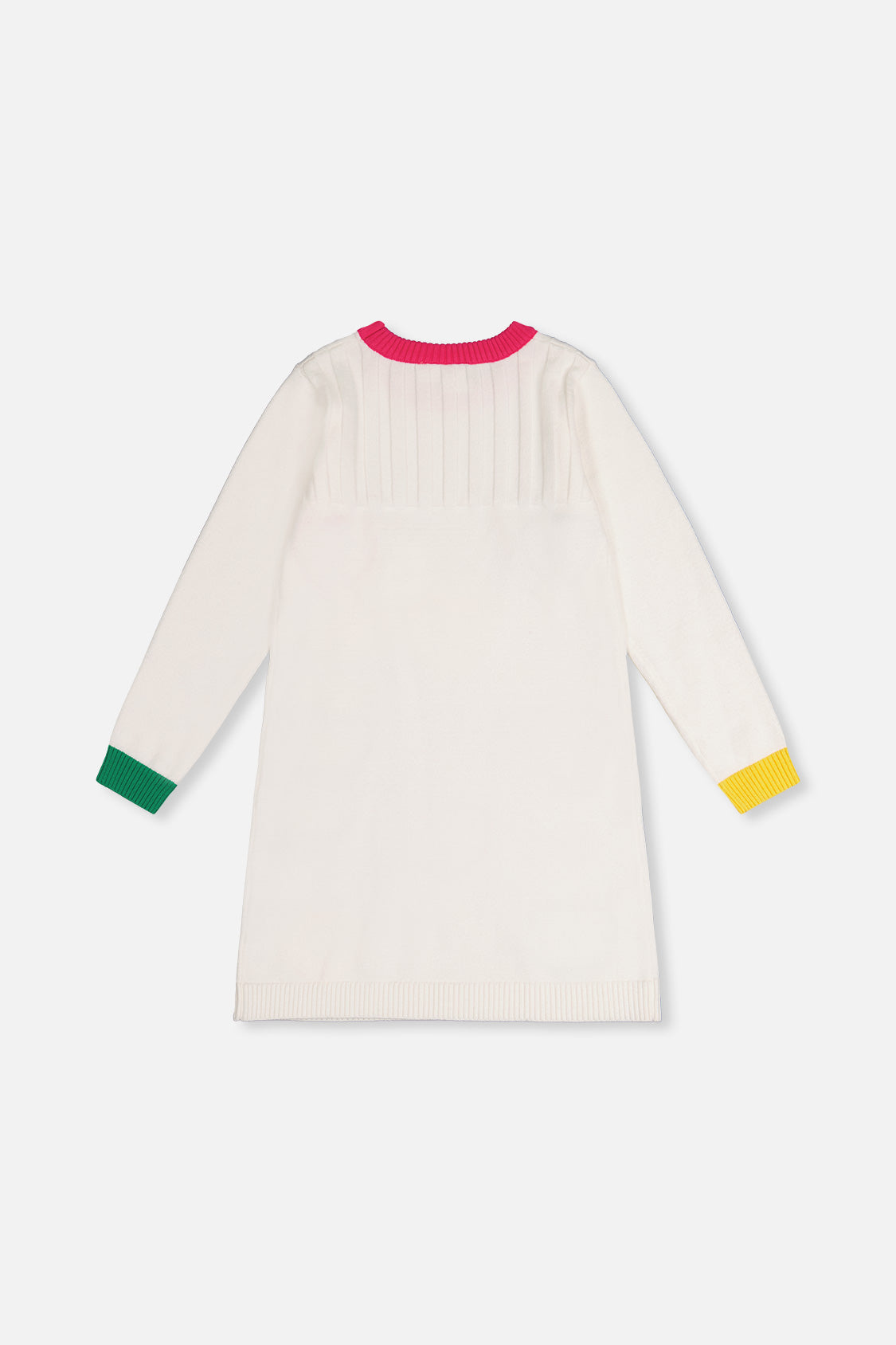 Knitted Dress With Heart Jacquard Off-White, Green And Pink - Image 5
